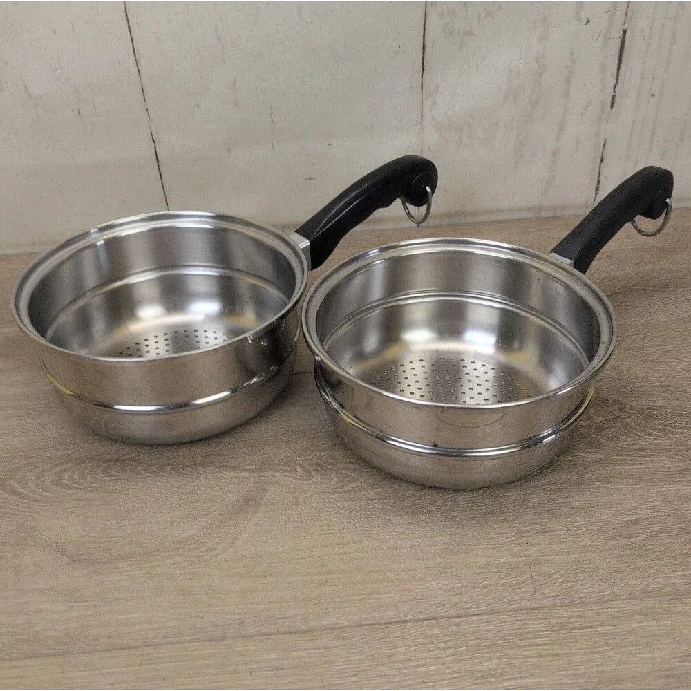 Lot Of 2 Saladmaster 8” Steamer Inserts Strainer Colander Stainless Steel